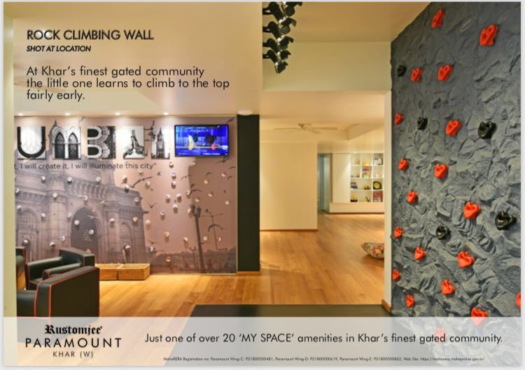 My Space amenities includes rock climbing wall at Rustomjee Paramount in Mumbai